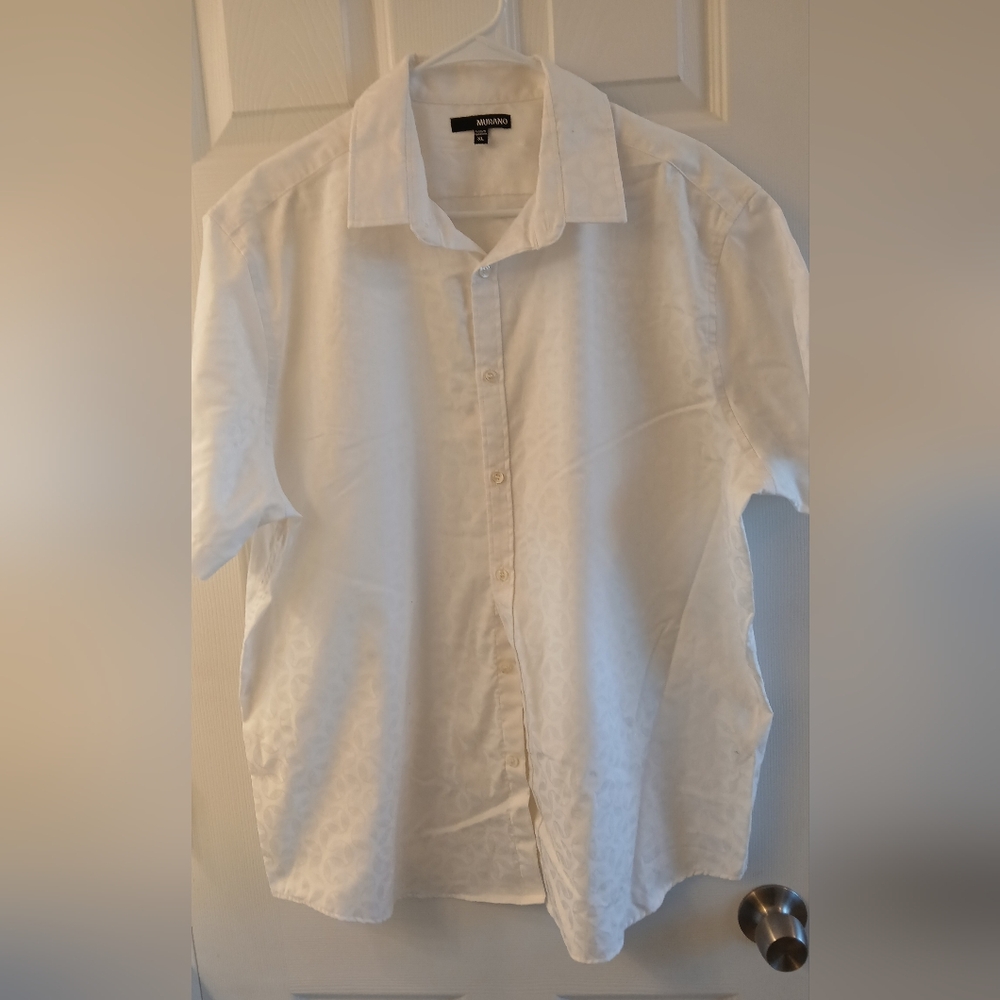 Murano Men’s Short Sleeve White Collared Button Down – Size XL, Cotton Blend
